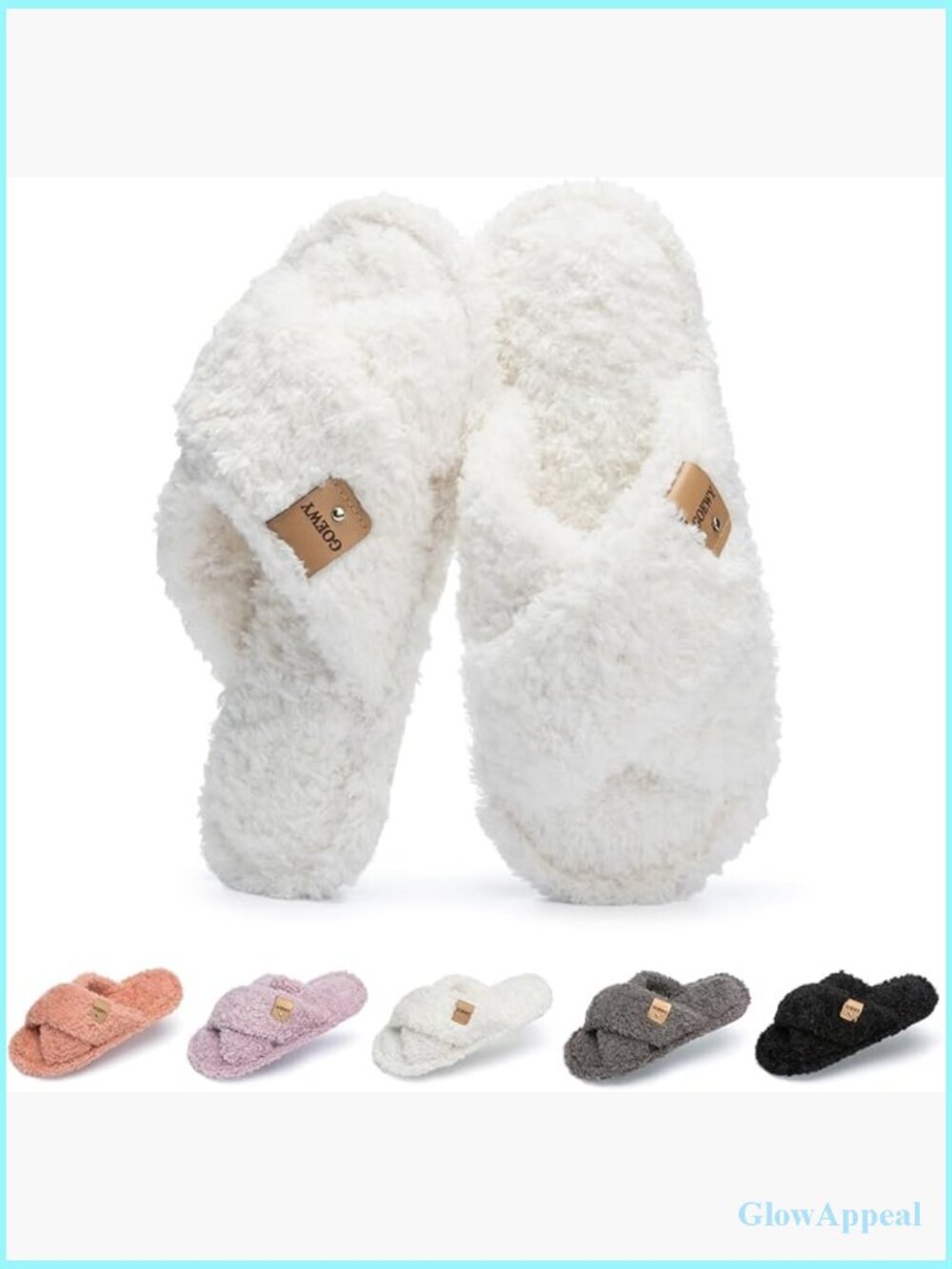 Fuzzy Open Toe Slippers for Women Memory Foam Cross Band House Shoes
